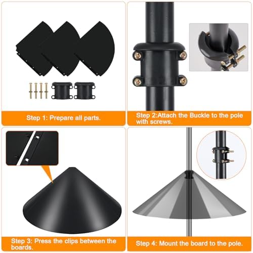 Heavy Duty Shepherds Hook Squirrel-Proof Bird Feeder Pole 108" Double Hooks 5-Prong Base & 19" Baffle for, alternate view 7