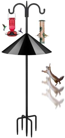 Heavy Duty Shepherds Hook Squirrel-Proof Bird Feeder Pole 92" Double Hooks 5-Prong Base & 19" Baffle for Outdoor