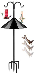 Heavy Duty Shepherds Hook Squirrel-Proof Bird Feeder Pole 92" Double Hooks 5-Prong Base & 19" Baffle for Outdoor