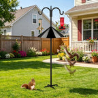Heavy Duty Shepherds Hook Squirrel-Proof Bird Feeder Pole 92" Double Hooks 5-Prong Base & 19" Baffle for Outdoor, alternate
