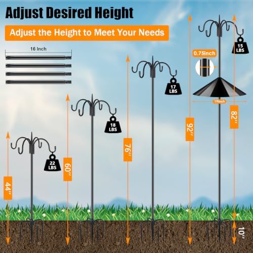 Heavy Duty Shepherds Hook Squirrel-Proof Bird Feeder Pole 92" Four Hooks 5-Prong Base & 19" Baffle for Outdoor, alternate
