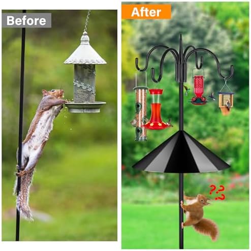 Heavy Duty Shepherds Hook Squirrel-Proof Bird Feeder Pole 92" Four Hooks 5-Prong Base & 19" Baffle for Outdoor, alternate