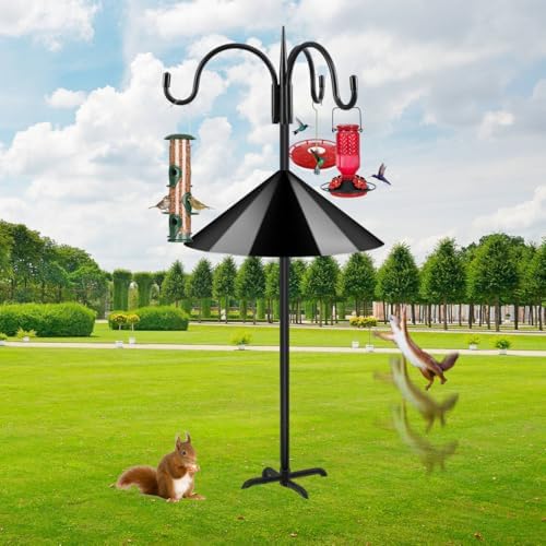 Heavy Duty Shepherds Hook Squirrel-Proof Bird Feeder Pole 92" Triple Hooks 5-Prong Base & 19" Baffle for Outdoor, alternate