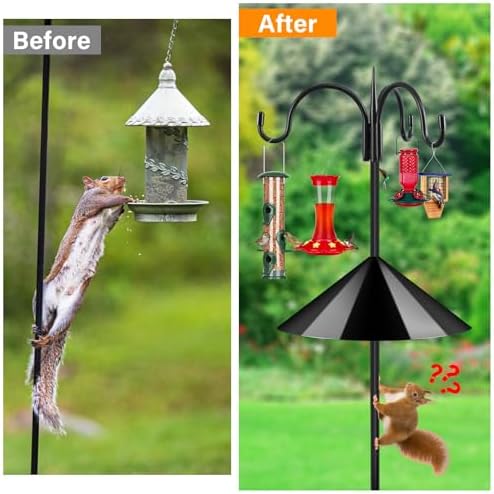 Heavy Duty Shepherds Hook Squirrel-Proof Bird Feeder Pole 92" Triple Hooks 5-Prong Base & 19" Baffle for Outdoor, alternate