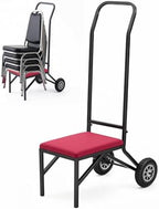 Heavy Duty Stacking and Banquet Chair Dolly Hand Truck with Oversized Rubber Wheels and Cushion for 8-10 Chairs