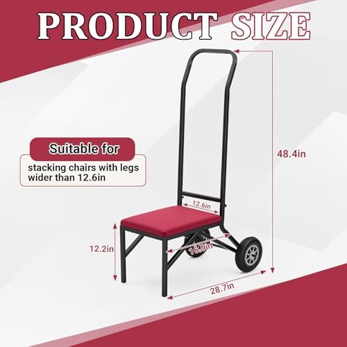 Heavy Duty Stacking and Banquet Chair Dolly Hand Truck with Oversized Rubber Wheels and Cushion for 8-10 Chairs, alternate