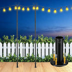 Heavy Duty String Light Poles 8 FT (2 Pack) - Outdoor Patio Deck Light Poles for Outside with Anchor Base and