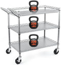 Heavy Duty Utility Cart, 990Lbs Capacity 3 Tier Rolling Carts with Wheels, Kitchen Cart on Wheels with Storage