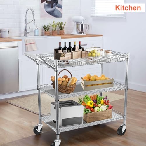 Heavy Duty Utility Cart, 990Lbs Capacity 3 Tier Rolling Carts with Wheels, Kitchen Cart on Wheels with Storage, alternate