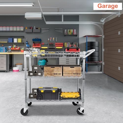 Heavy Duty Utility Cart, 990Lbs Capacity 3 Tier Rolling Carts with Wheels, Kitchen Cart on Wheels with Storage, alternate