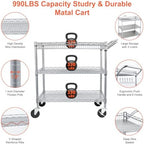 Heavy Duty Utility Cart, 990Lbs Capacity 3 Tier Rolling Carts with Wheels, Kitchen Cart on Wheels with Storage, alternate