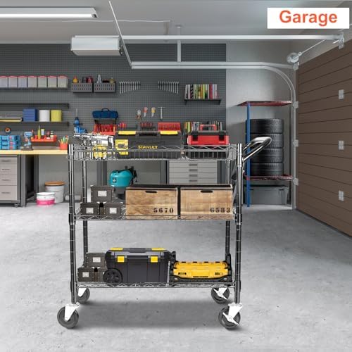 Heavy Duty Utility Cart, 990Lbs Capacity 3 Tier Rolling Carts with Wheels, Kitchen Cart on Wheels with Storage, alternate
