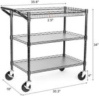 Heavy Duty Utility Cart, 990Lbs Capacity 3 Tier Rolling Carts with Wheels, Kitchen Cart on Wheels with Storage, alternate