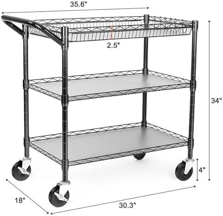 Heavy Duty Utility Cart, 990Lbs Capacity 3 Tier Rolling Carts with Wheels, Kitchen Cart on Wheels with Storage, alternate