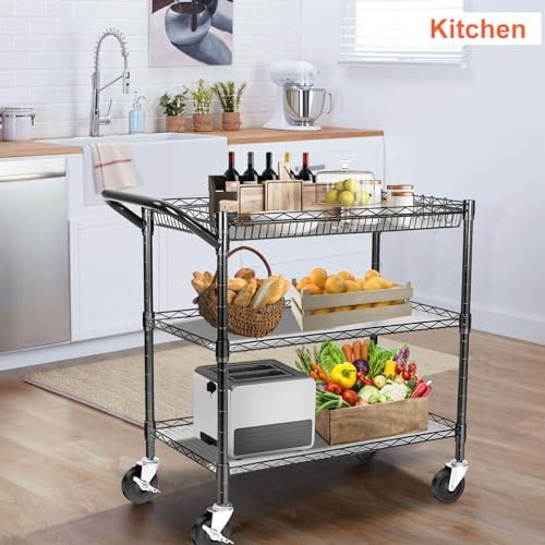 Heavy Duty Utility Cart, 990Lbs Capacity 3 Tier Rolling Carts with Wheels, Kitchen Cart on Wheels with Storage, alternate