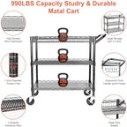 Heavy Duty Utility Cart, 990Lbs Capacity 3 Tier Rolling Carts with Wheels, Kitchen Cart on Wheels with Storage, alternate