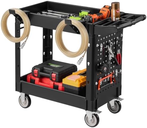 Heavy Duty Utility Cart with Tray & Pegboard, 550 LBS 2 Tier Service Cart with 360° Swivel & Fixed Wheels (2