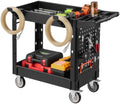 Heavy Duty Utility Cart with Tray & Pegboard, 550 LBS 2 Tier Service Cart with 360° Swivel & Fixed Wheels (2