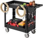 Heavy Duty Utility Cart with Tray & Pegboard, 550 LBS 2 Tier Service Cart with 360° Swivel & Fixed Wheels (2