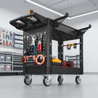 Heavy Duty Utility Cart with Tray & Pegboard, 550 LBS 2 Tier Service Cart with 360° Swivel & Fixed Wheels (2, alternate view