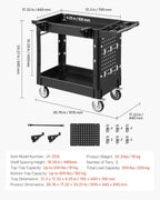 Heavy Duty Utility Cart with Tray & Pegboard, 550 LBS 2 Tier Service Cart with 360° Swivel & Fixed Wheels (2, alternate view