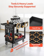 Heavy Duty Utility Cart with Tray & Pegboard, 550 LBS 2 Tier Service Cart with 360° Swivel & Fixed Wheels (2, alternate view