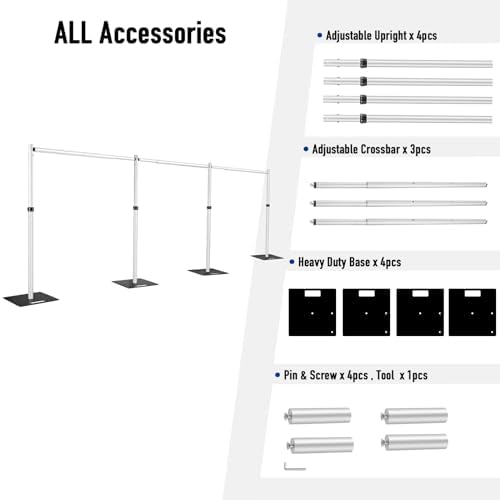 Hecis 10x30Ft Pipe and Drape Stand, Heavy Duty Backdrop Stand, 6-10' Tall x 10-30' Wide Adjustable Pipe and, alternate view 3