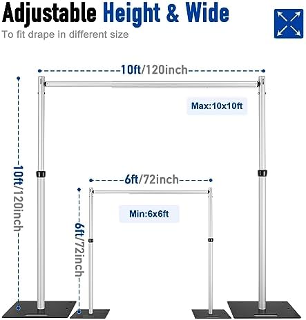 Hecis Heavy Duty Backdrop Stand, 10x10ft Pipe and Drape Stand Kit, Adjustable Arch Backdrop Stand, Back Drop, alternate view