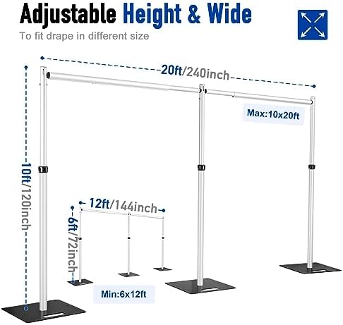 Hecis Heavy Duty Backdrop Stand, 10x20Ft Double Crossbar Pipe and Drape Stand Kit, Adjustable Banner Stand, Back, alternate