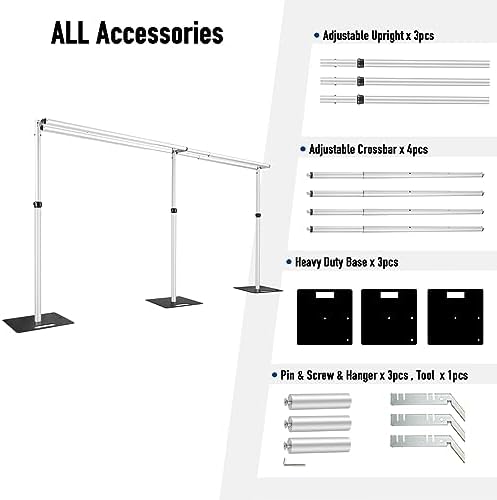 Hecis Heavy Duty Backdrop Stand, 10x20Ft Double Crossbar Pipe and Drape Stand Kit, Adjustable Banner Stand, Back, alternate