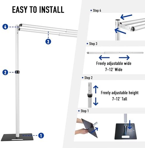 Hecis Heavy Duty Backdrop Stand,12x12ft Double Crossbar Pipe and Drape Stand, arch backdrop stand, Back Drop, alternate view