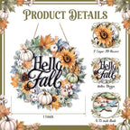Hello Fall Door Sign Wreath Wooden Fall Autumn Decor Sign 3D Hollow Maple Leaf Pumpkin Front Door Hanger Wall, alternate view