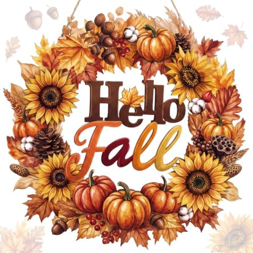 Hello Fall Door Sign Wreath Wooden Fall Autumn Decorations Sign