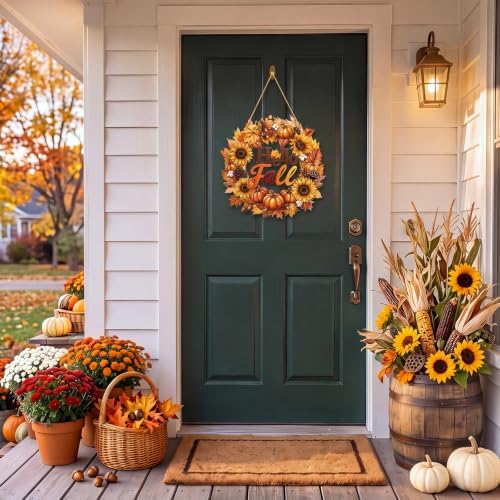 Hello Fall Door Sign Wreath Wooden Fall Autumn Decorations Sign, alternate view 4