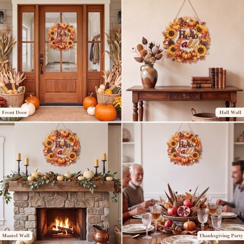 Hello Fall Door Sign Wreath Wooden Fall Autumn Decorations Sign, alternate view 6