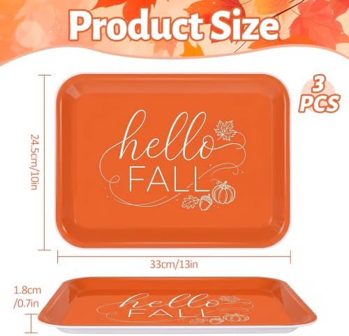 Hello Fall Serving Platters Set, Serving Trays, 3 Pack, 13x10 Inch in Large in 3Pcs Hello Fall, alternate view 3