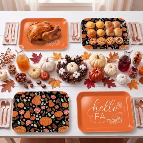 Hello Fall Serving Trays, Serving Platters, 4Pack, 13x10 Inch in Large in 4Pcs Hello Fall Pumpkin, alternate view 2