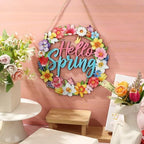 Hello Spring Door Sign Door Wreath Wooden Spring Decor Sign Hollow Flower Welcome Hanging Signs Rustic Farmhouse, alternate