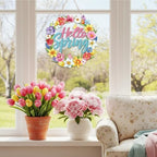 Hello Spring Door Sign Door Wreath Wooden Spring Decor Sign Hollow Flower Welcome Hanging Signs Rustic Farmhouse, alternate