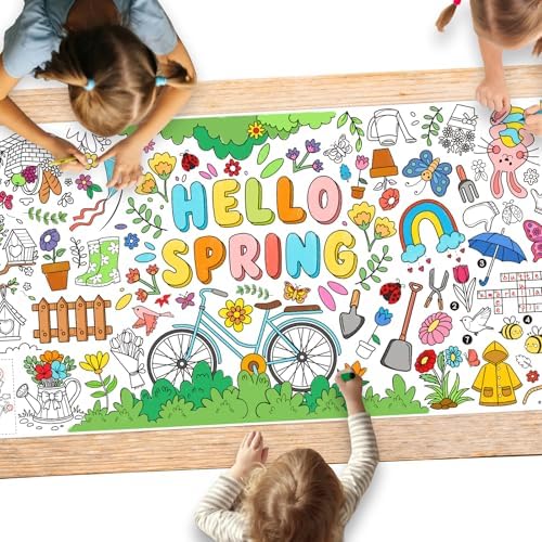 Hello Spring Giant Coloring Poster for Classroom - 31.5x72 Versatile Spring Activity Poster/Table Cover for