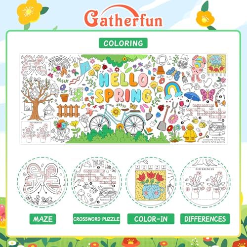 Hello Spring Giant Coloring Poster for Classroom - 31.5x72 Versatile Spring Activity Poster/Table Cover for, alternate view 3