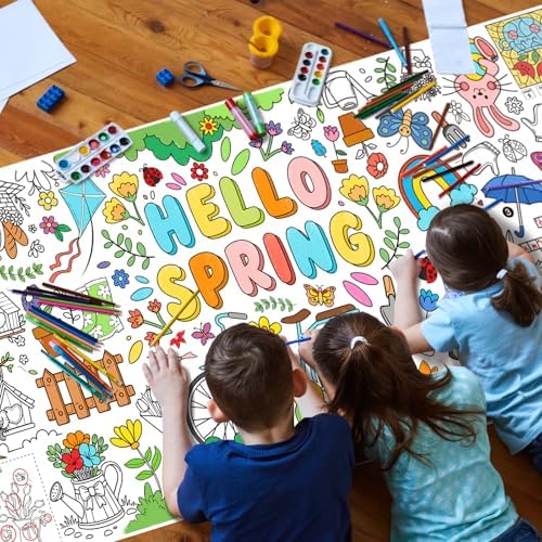 Hello Spring Giant Coloring Poster for Classroom - 31.5x72 Versatile Spring Activity Poster/Table Cover for, alternate view 4