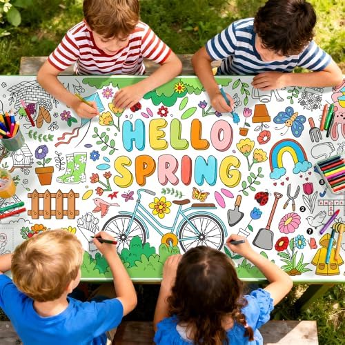 Hello Spring Giant Coloring Poster for Classroom - 31.5x72 Versatile Spring Activity Poster/Table Cover for, alternate view 5