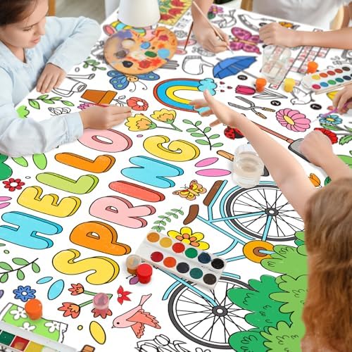 Hello Spring Giant Coloring Poster for Classroom - 31.5x72 Versatile Spring Activity Poster/Table Cover for, alternate view 6