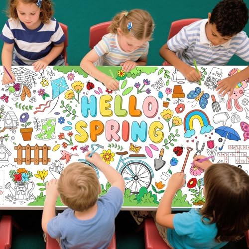 Hello Spring Giant Coloring Poster for Classroom - 31.5x72 Versatile Spring Activity Poster/Table Cover for, alternate view 7