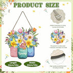 Hello Spring Summer Welcome Sign for Front Door Spring Flower with Jar Colorful Hanging Wreath 11.8"x11.8", alternate view 2
