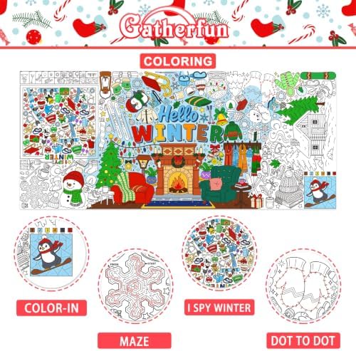 Hello Winter Giant Coloring Poster, 31.5 x 72 Inch Christmas Activity Poster, Winter Crafts Tablecloth for, alternate view 2