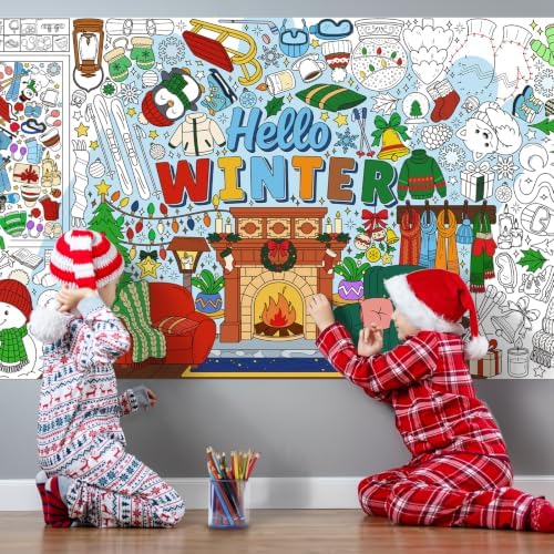 Hello Winter Giant Coloring Poster, 31.5 x 72 Inch Christmas Activity Poster, Winter Crafts Tablecloth for, alternate view 3