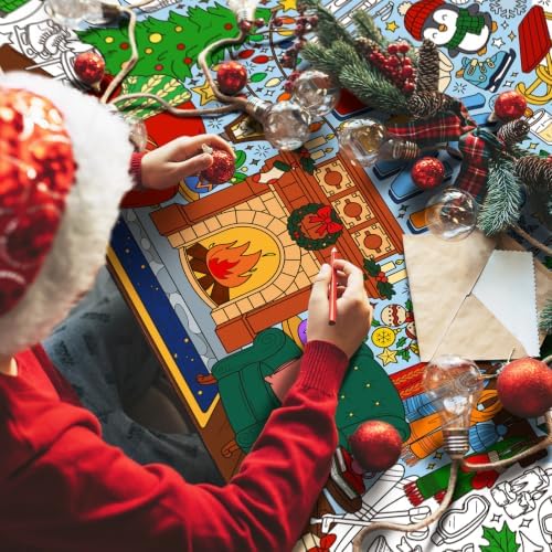 Hello Winter Giant Coloring Poster, 31.5 x 72 Inch Christmas Activity Poster, Winter Crafts Tablecloth for, alternate view 4