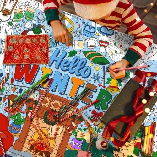 Hello Winter Giant Coloring Poster, 31.5 x 72 Inch Christmas Activity Poster, Winter Crafts Tablecloth for, alternate view 6